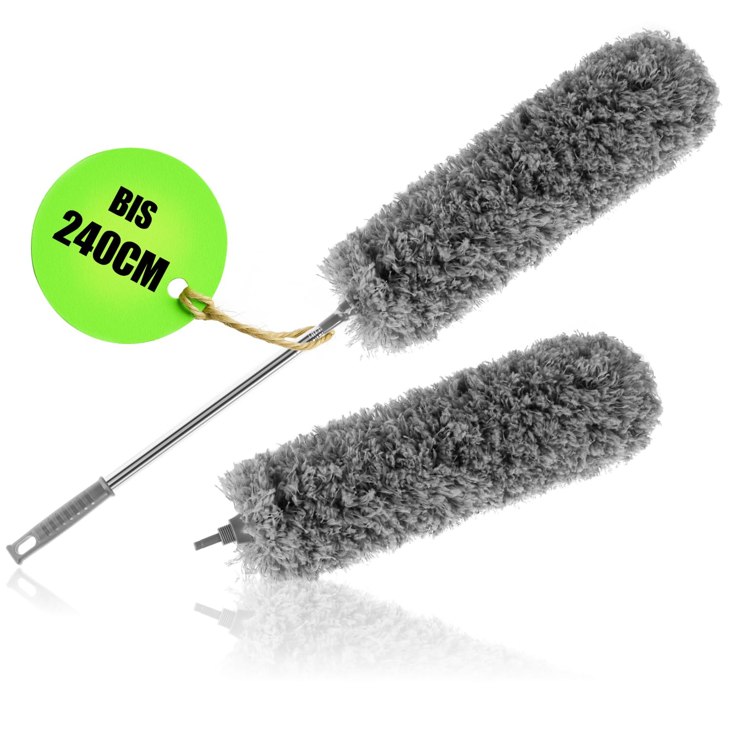 COM-FOUR® 1x feather duster with telescopic handle and replacement head, dust mop extra long and extendable, for high ceilings, cobweb brooms, 80-240cm length (1 piece - anthracite + replacement)