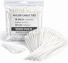 White Zip Ties 8 Inch 1000 Pack, 40 lbs Nylon Cable Ties, Self Locking UV Resistant Wire Ties for Wreath Crafts, DIY, Decor, Indoor Outdoor, Home and Garden