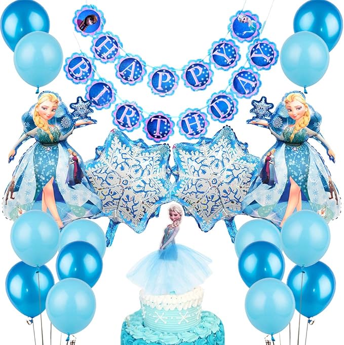 Amazon 誕生日飾り付け アナと雪の女王 姬様 ディズニーパーティー デコレーション エルサ風船 雪花バルーン １歳 ２歳 100日誕生日会装飾 イベントデコレーション 風船 バルーン おもちゃ