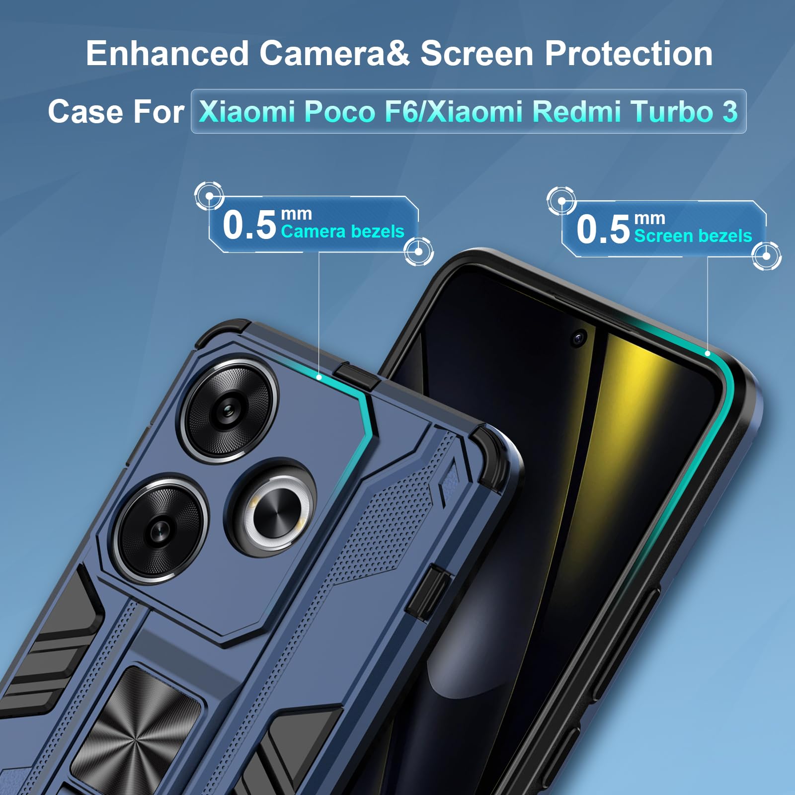 Funda para Xiaomi Redmi Note 15 Pro 5G, Carcasa Antigolpes con Soporte anular metálico, Case Protectora de Grado Militar, Azul — view 465