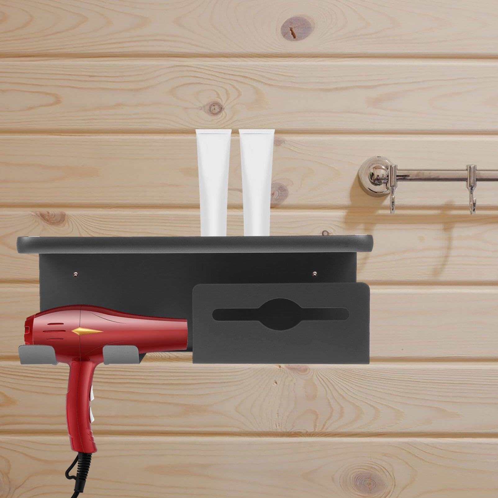 Soporte para Secador de Pelo de Pared en Acero Negro