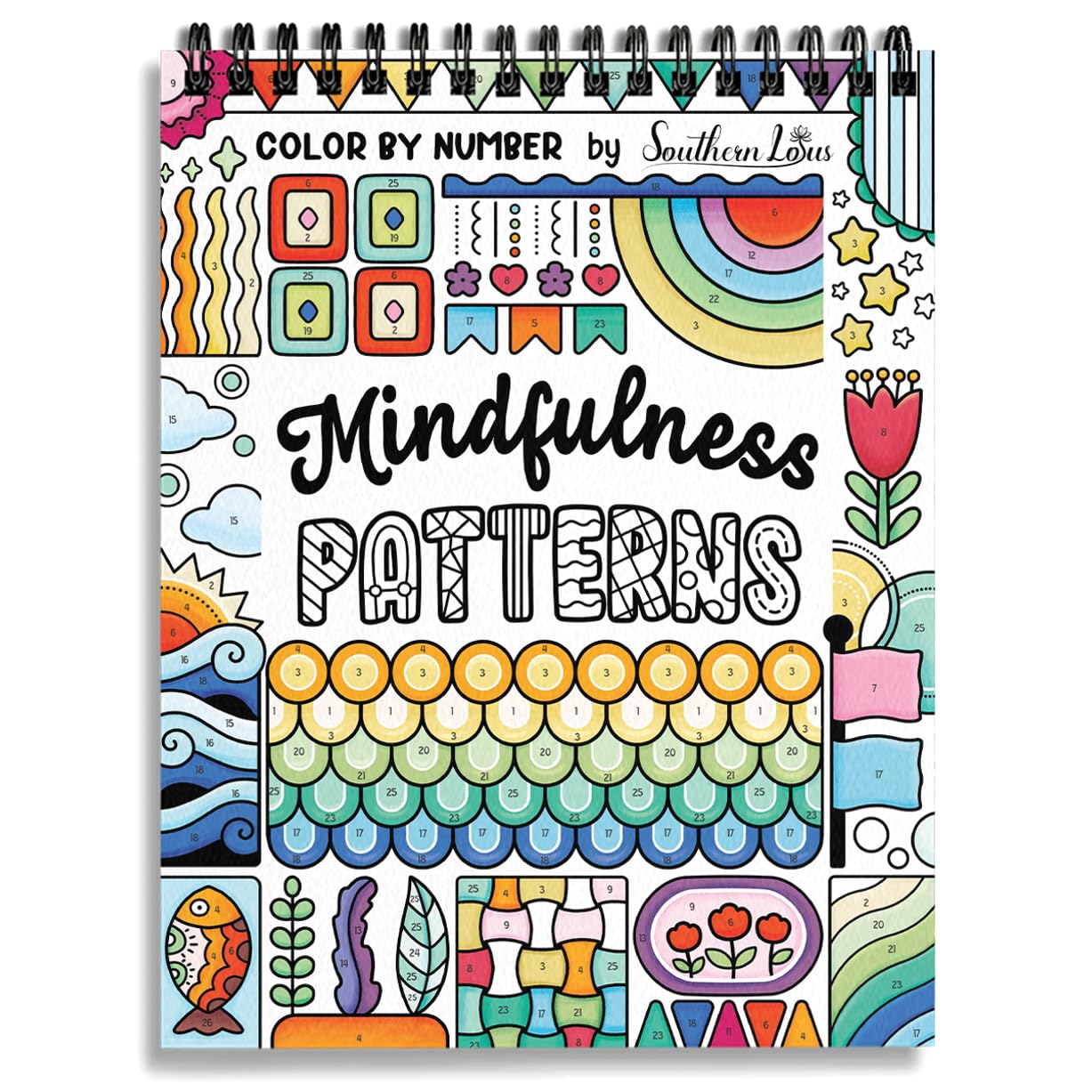 SOUTHERN LOTUS Livre de coloriage en spirale pour adultes - Motif de pleine conscience - Couleur par numéro - Cadeau de relaxation - Pour femme