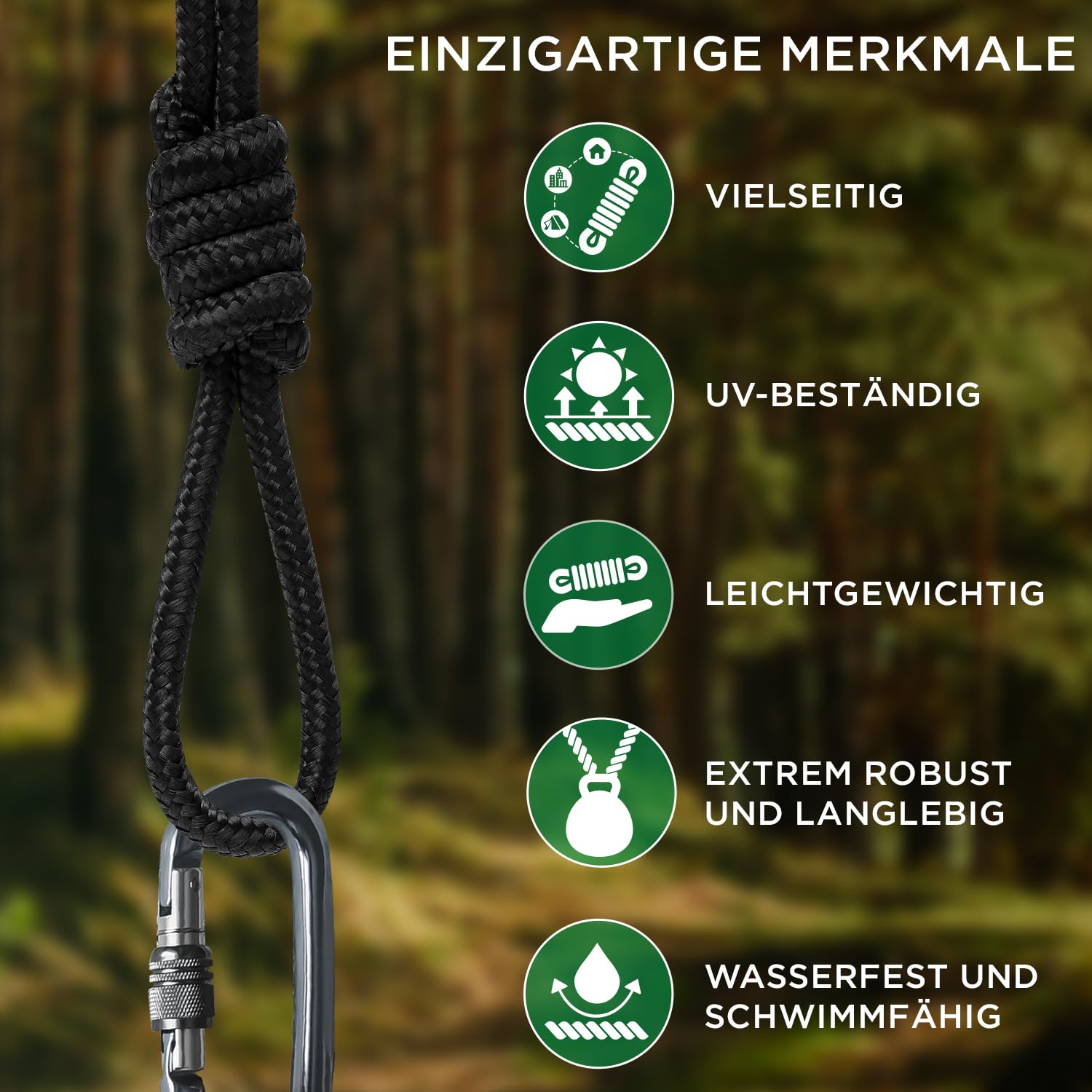 TECEUM Seil – 46M x 7mm (1/4 Inch) – Schwarz - Starkes Allzweckseil - Camping, Basteln, Fahnenmast, drinnen und draußen - Polypropylen Nylon Poly Leichtgewicht Diamant geflochtene Schnur