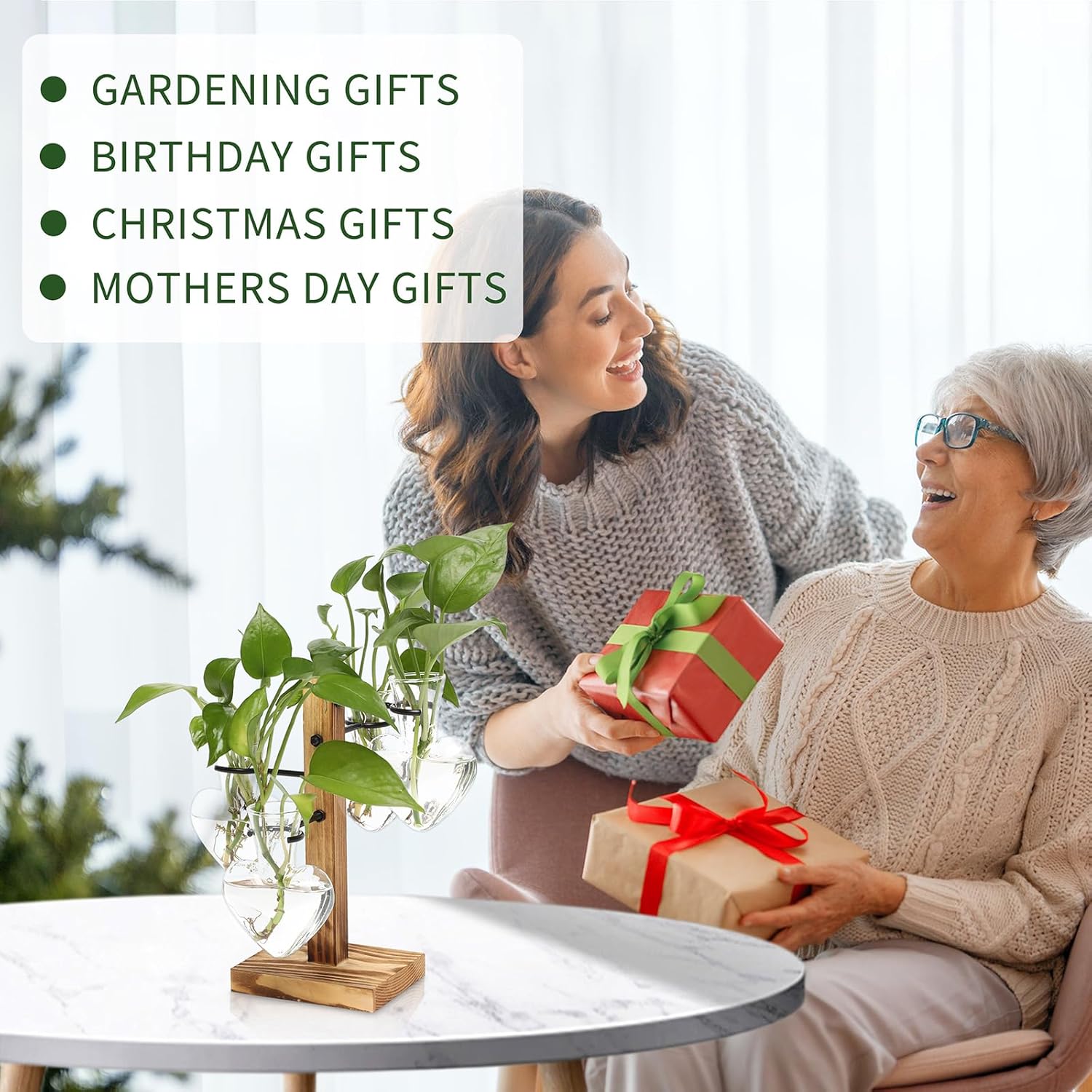 Plant Terrarium Propagation Stations with Wooden Stand, Glass Vase for Indoor Hydroponics Home Garden Office Decoration Gift for Women - 4 Love Bulb Vase - Image 6