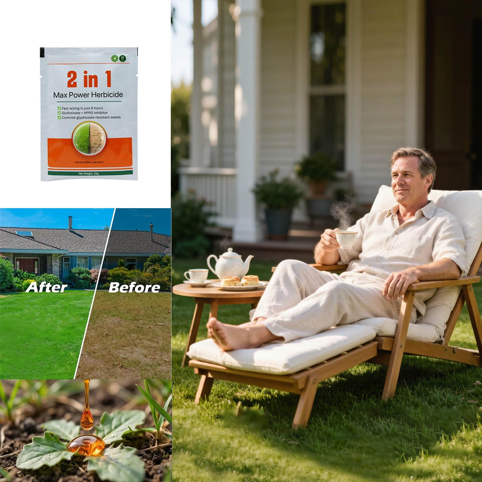 2-in-1 Hochwirksames Unkrautvernichter, Maximalwirkung Unkrautvernichter, High Efficiency Low Toxicity Herbicide, Giftarmes Langanhaltendes Unkrautmittel für Garten, Hof und Rasen (5 pcs)