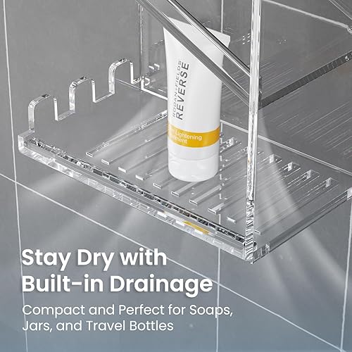 Miniatura 3 de AITEE Organizador de baño de acrílico, organizador de champú transparente montado en la pared, organizador de ducha con ventosa, sin taladrar y