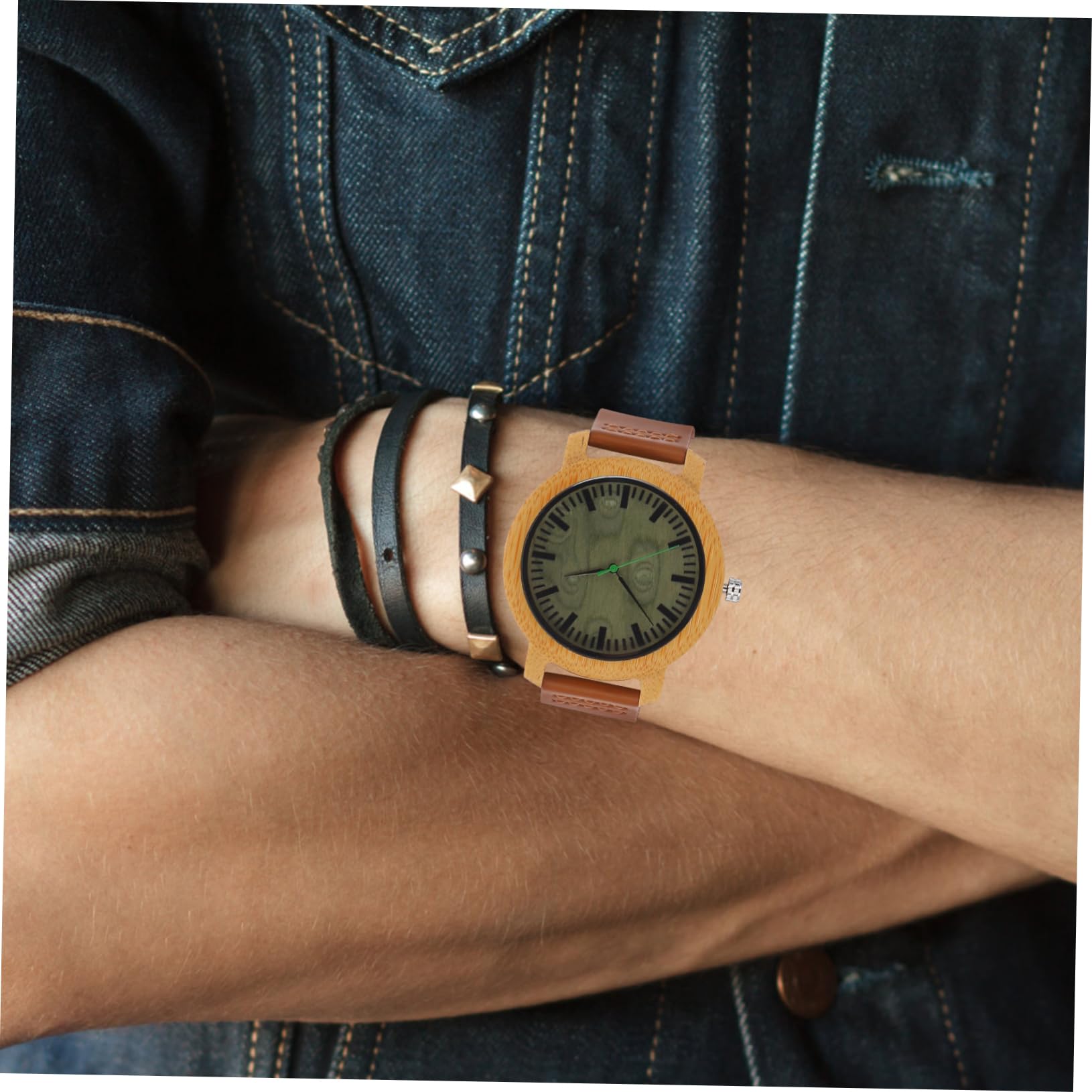 SHERCHPRY Reloj De Madera para Hombre Reloj De Pulsera Artesanal Correa De Cuero Genuino y Movimiento De Cuarzo para Uso Diario y Formal Hecho Mano De Bambú y Madera Verawood