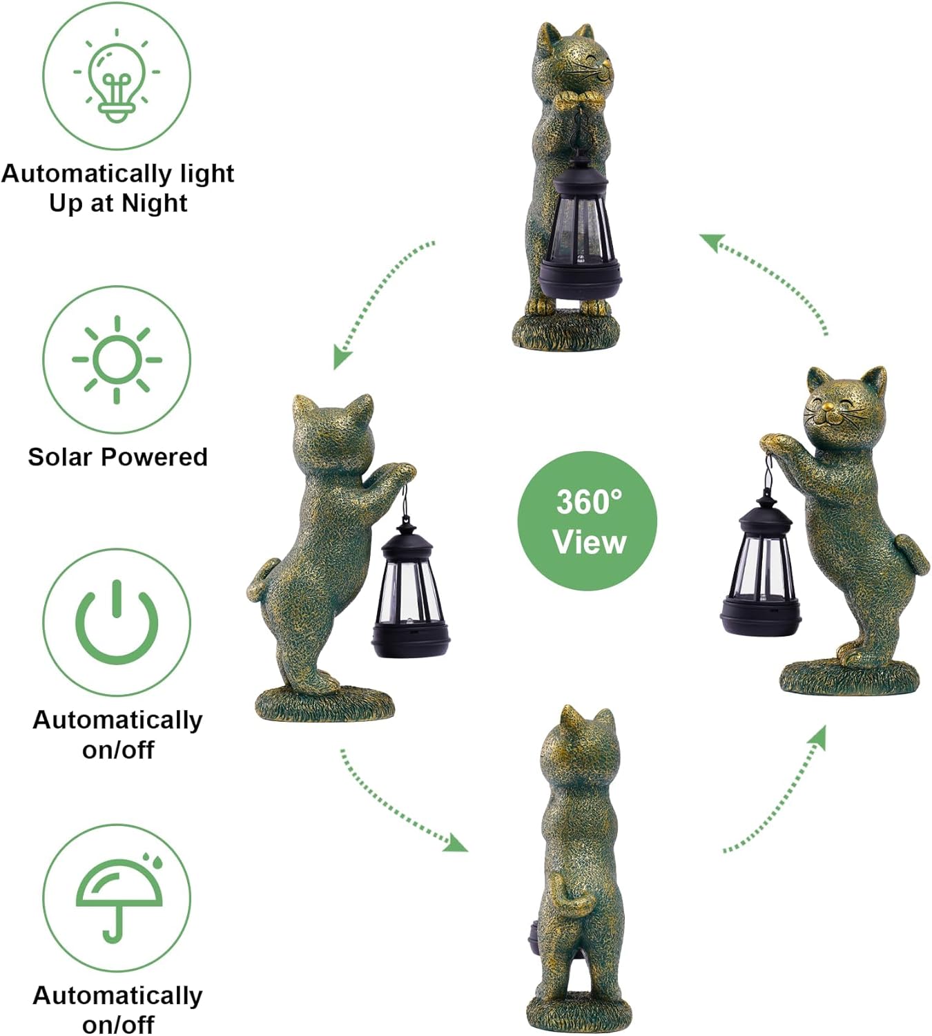 Cat Statues for Garden Decor: Outdoor Sculpture with Warm Lights for Balcony Lawn Patio Yard - Gifts for Mom Grandma Women