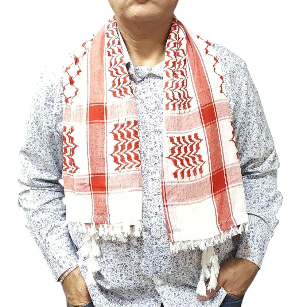 Horus Unisex Palestine shemagh keffiyeh hatta arabic scarf. 100% cotton. With or without agal. wrap scarf, Red White Syria, One size