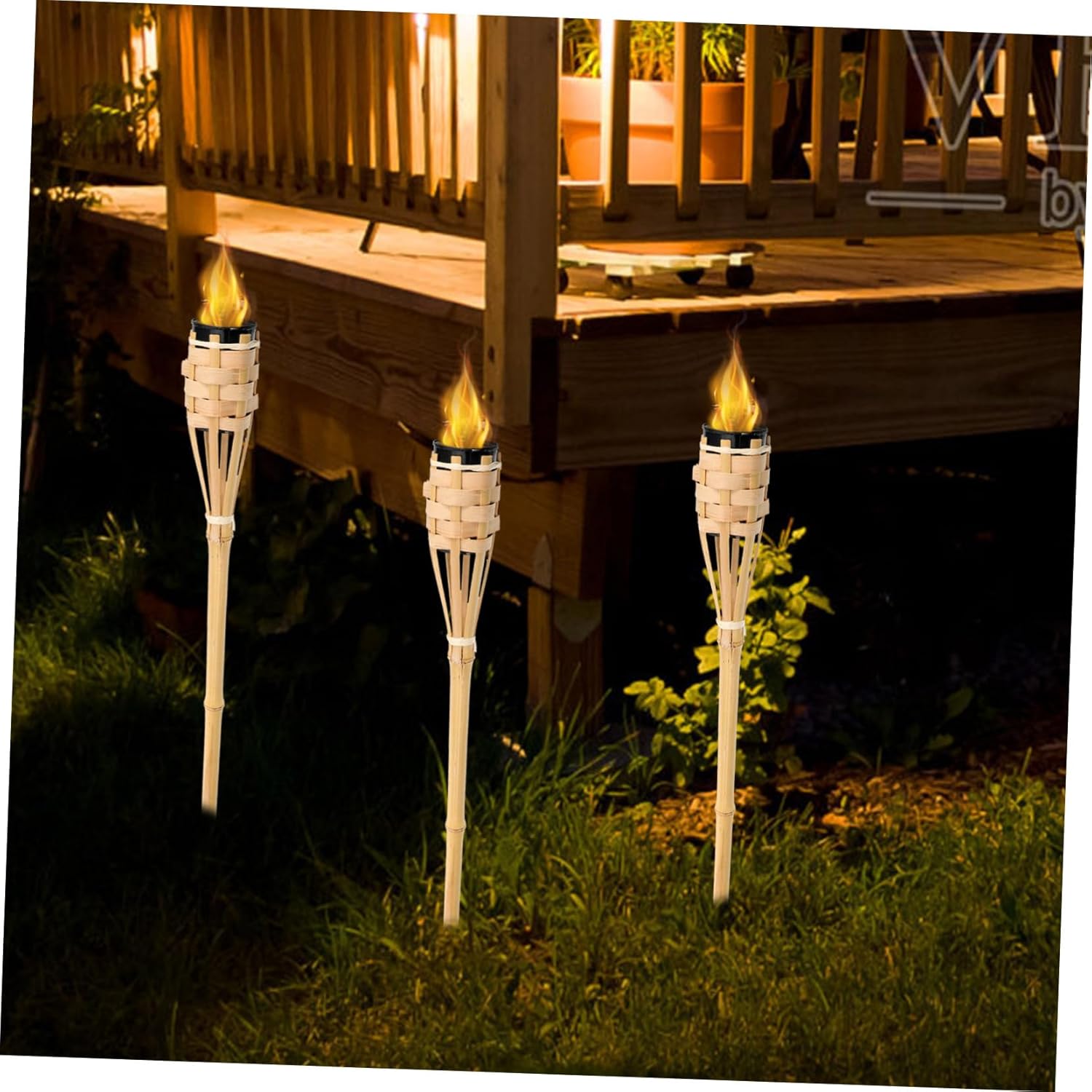 VILLCASE 2Pcs Handheld Torch Oil Light Outdoor Garden for Festivals Camping Decorations and Lightweight Decorative Torch with Woven Design