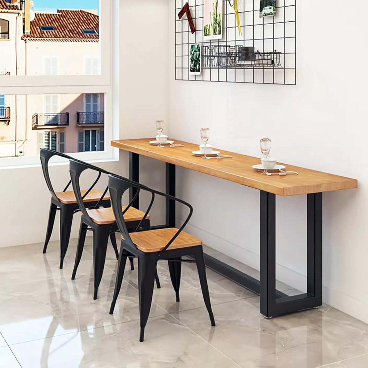 Farmhouse Solid Wood Bar Table,Rectangular Kitchen Dining Table for Small Space,Long Narrow Bar Top Table,Rustic Counter Height Table Console Table(63“L x 15.7“W x 29.5“H, Natural)