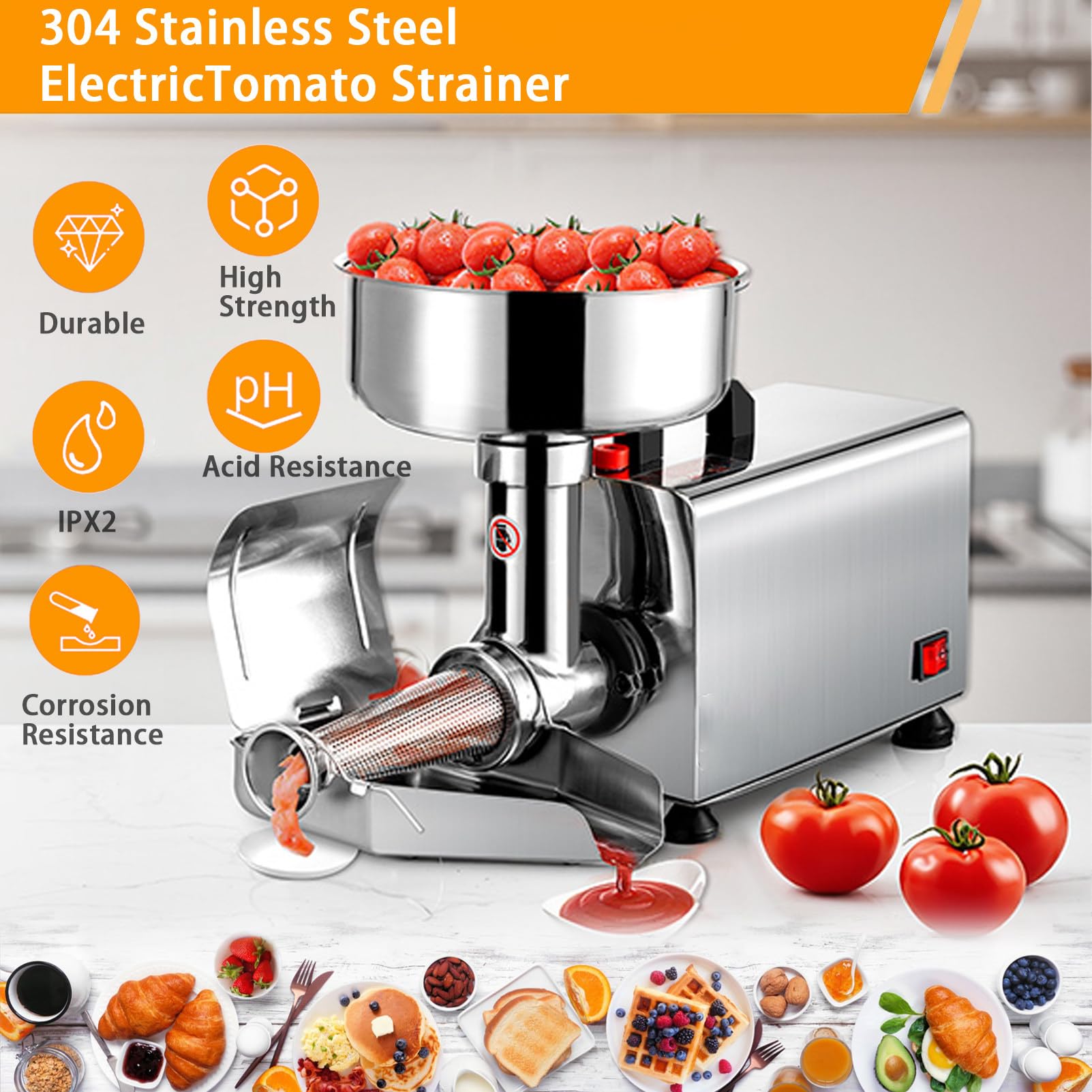 Elektrisches Tomatensieb, kommerzielle Lebensmittelpresse für hausgemachte Saucen, Muschelverarbeitung und Konserven
