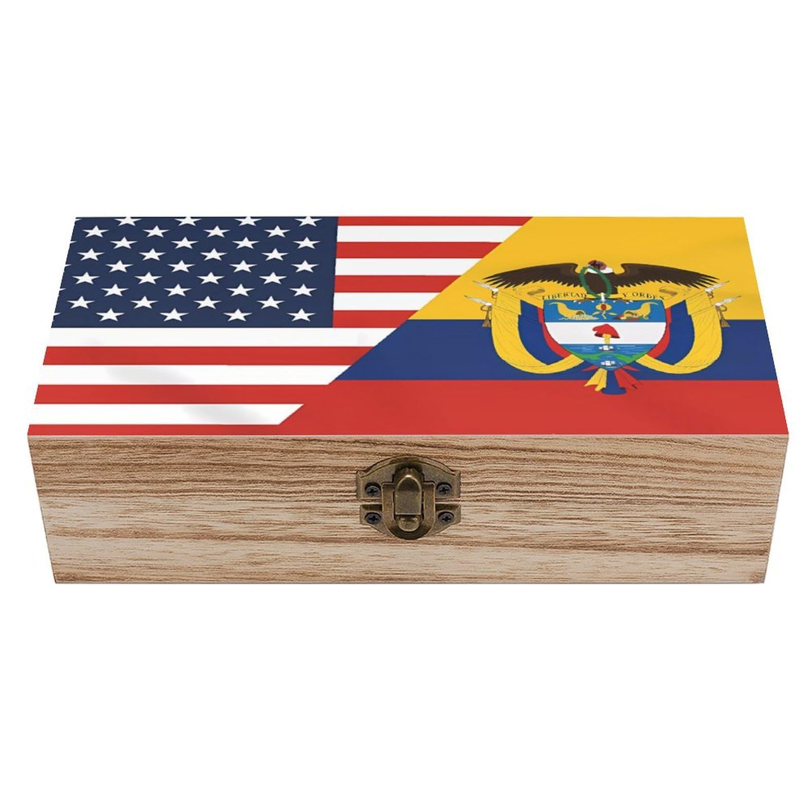 Cgsbngha Style Flag Of Us Colombia Flag Wooden Storage Boxes With Lid Memory Box Decorative Organiser For Office And Home