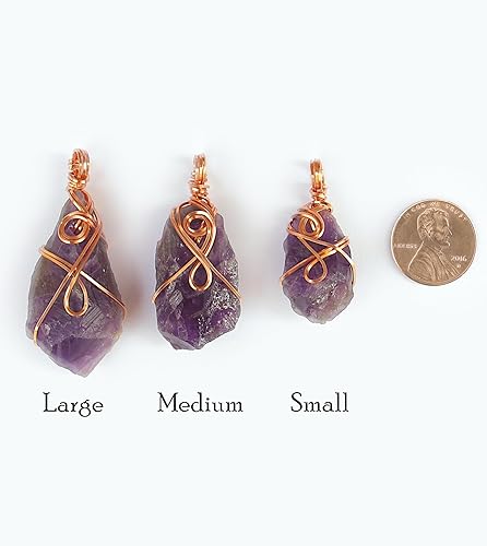 Miniatura 4 de Raw Amethyst Crystal Pendant Necklace, Copper Wire Wrapped, Dark Purple wTwo Swirls, Comes With 20" (51 cm) Chain (S)