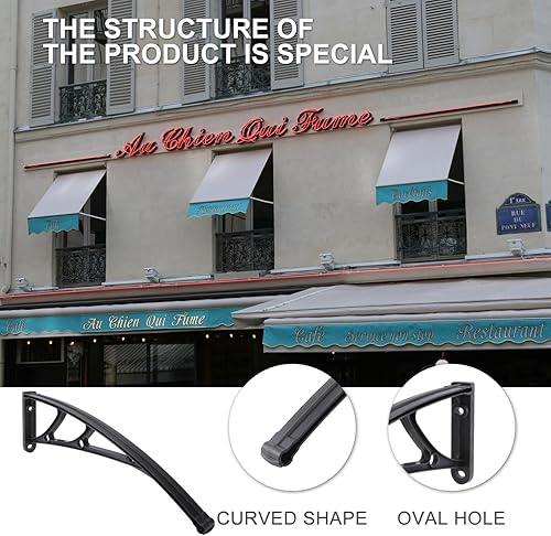 Miniatura 9 de Angoily 2 soportes en L resistentes para patio, balcón, barandilla, estante transparente, toldos, estanterías de metal, toldo de puerta, toldo de