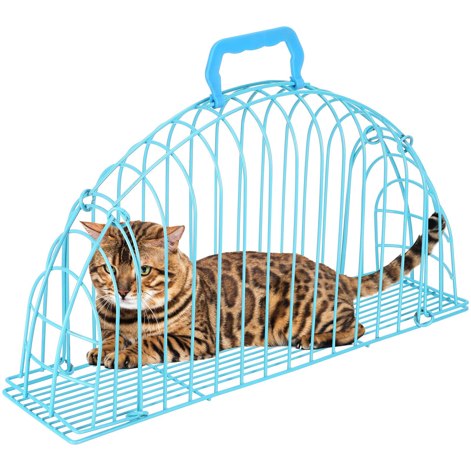 Jaula de baño para Gatos portátil, y antiarañazos, para Aseo de Gatos pequeños en casa, Azul, con asa de Transporte, Hierro, 2 kg