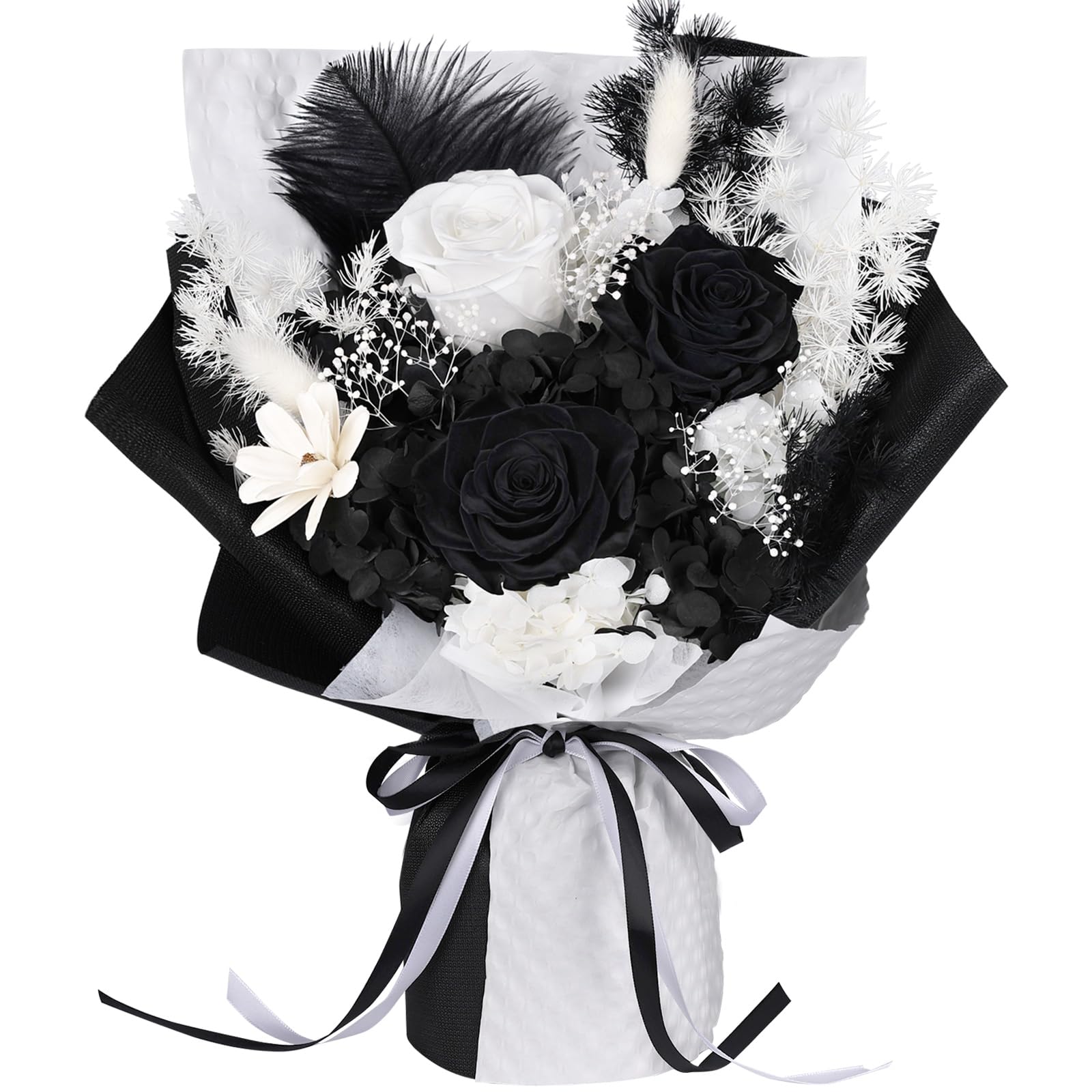 Amazon.co.jp: プリザーブドフラワー 黒白 花束 3本薔薇 香りあり 枯れ