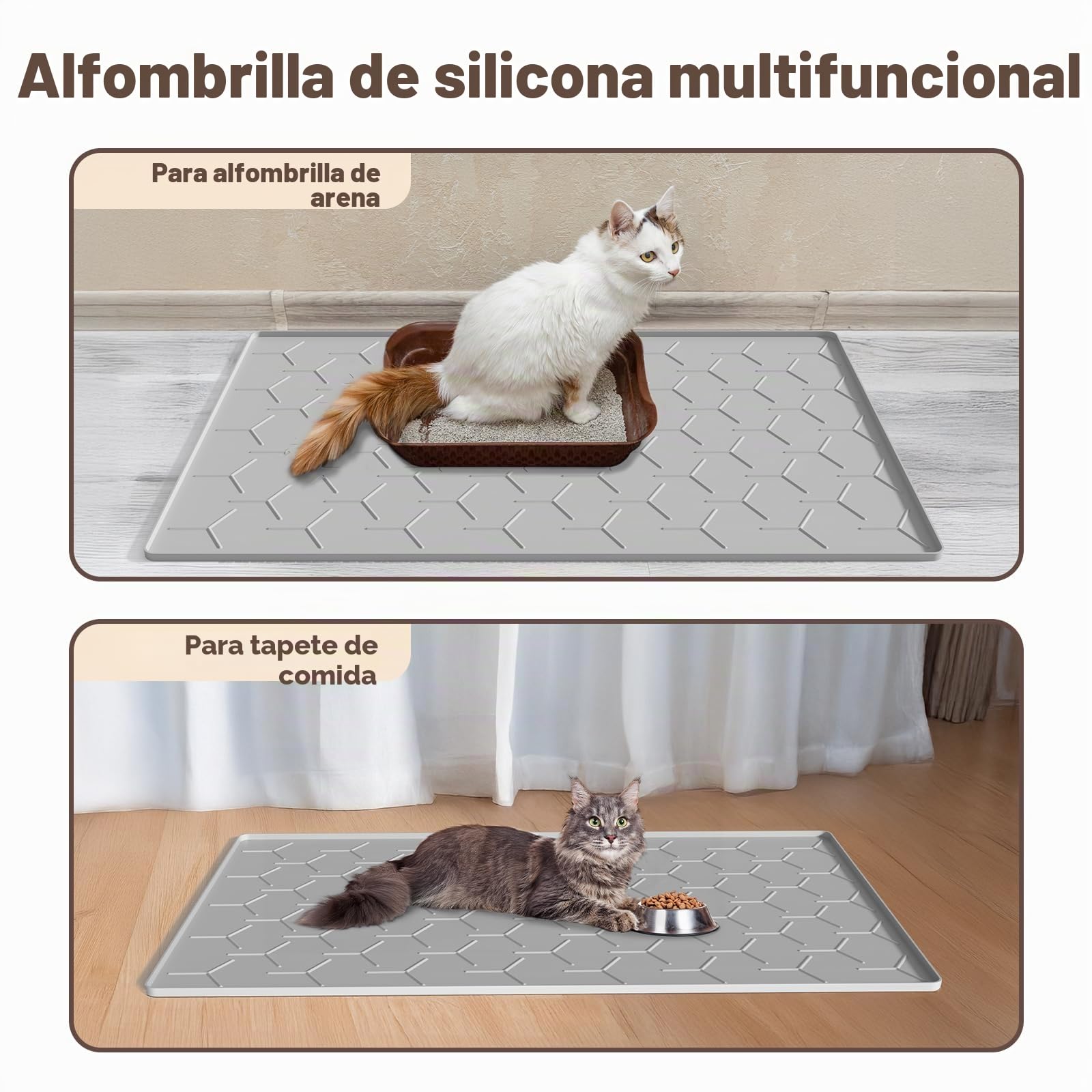 Garoopion Alfombra Grenero Gato, 86x56 cm Alfombrilla Arenero Gato, Silicona Impermeable Alfombra Arena Gatos, Fácil de Limpiar, Gris