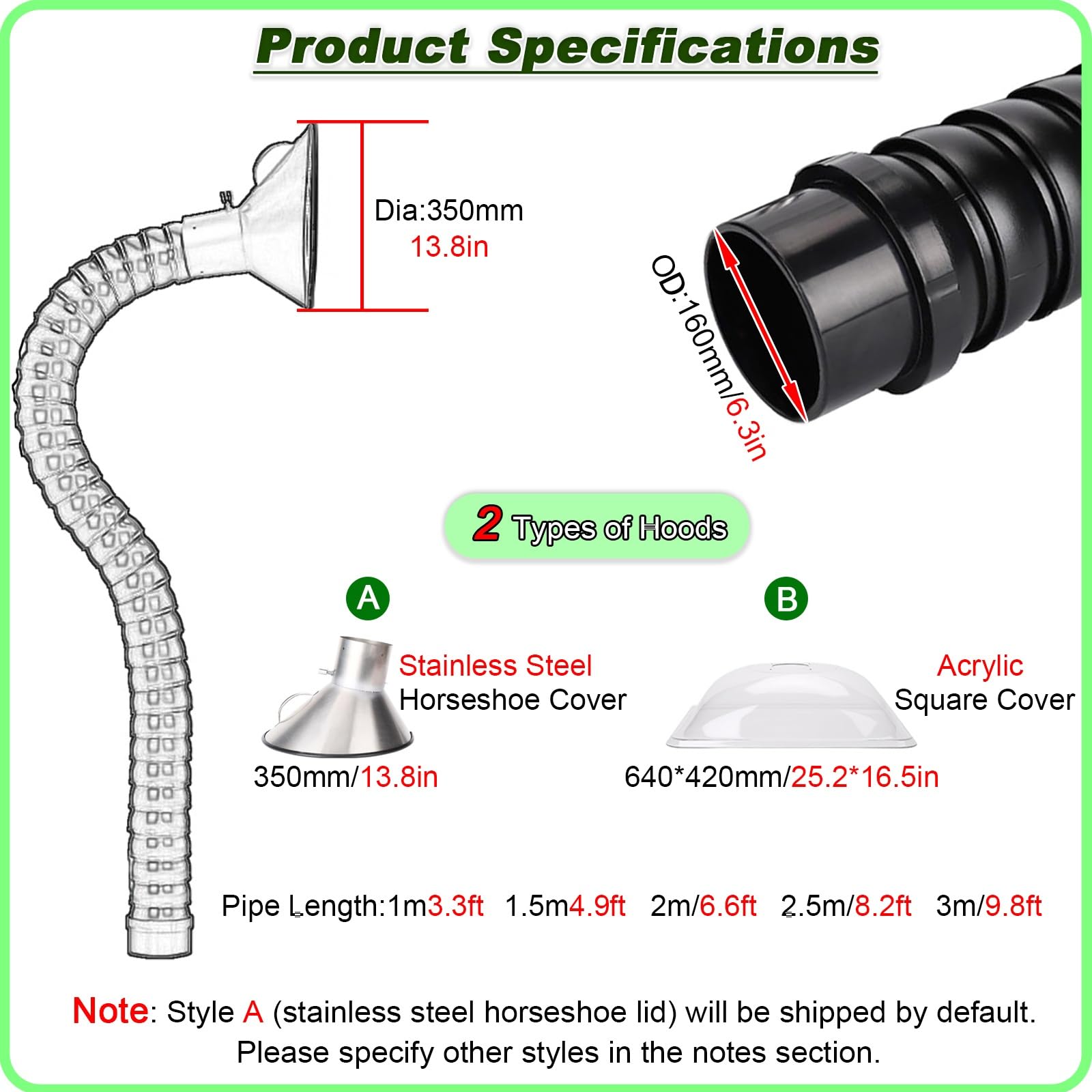 Manguera flexible de conducto de aire con capucha para uso en laboratorio y taller