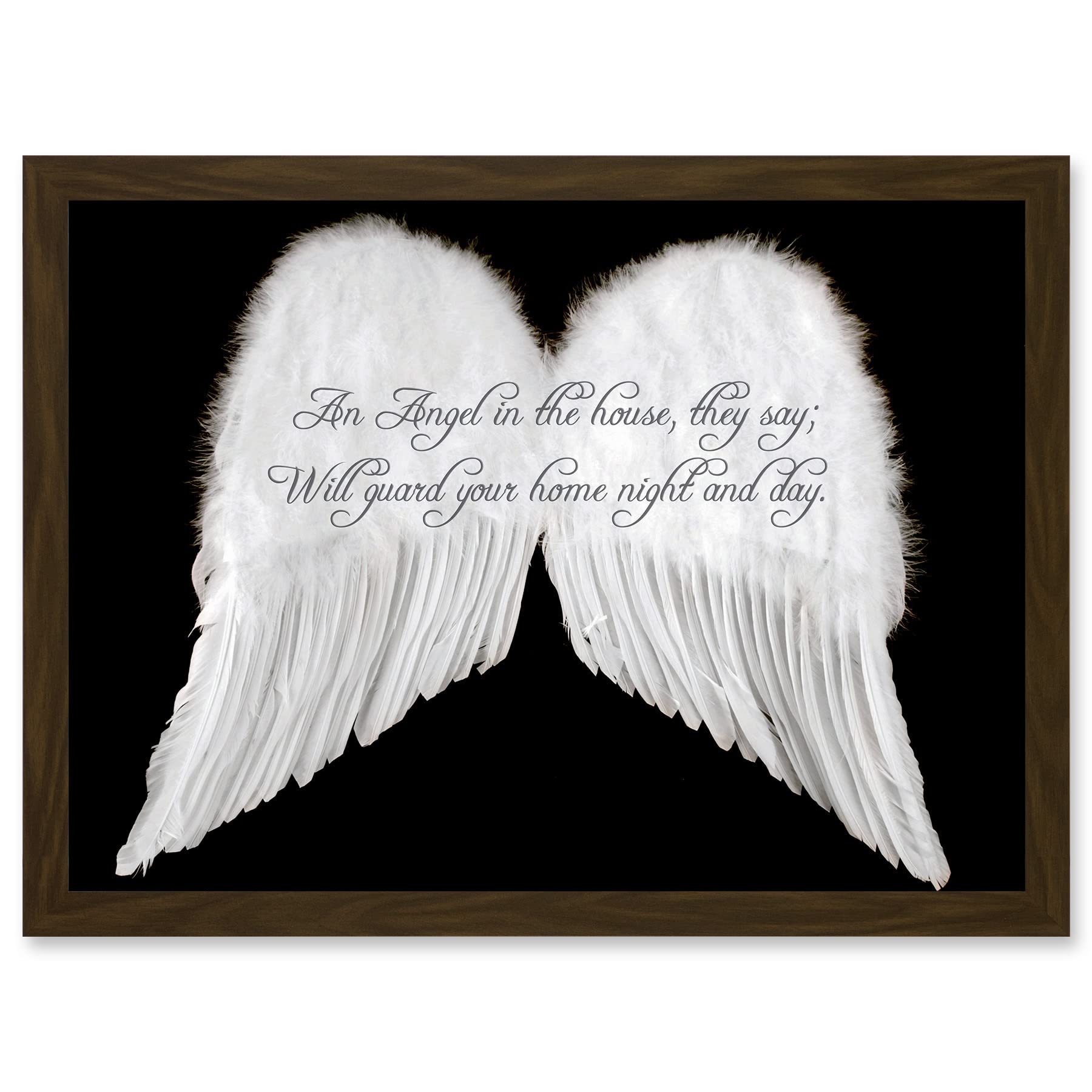 Artery8 An Angel The House Guard Home Wings Quote Motivation Typography A4 Artwork Framed Wall Art Print