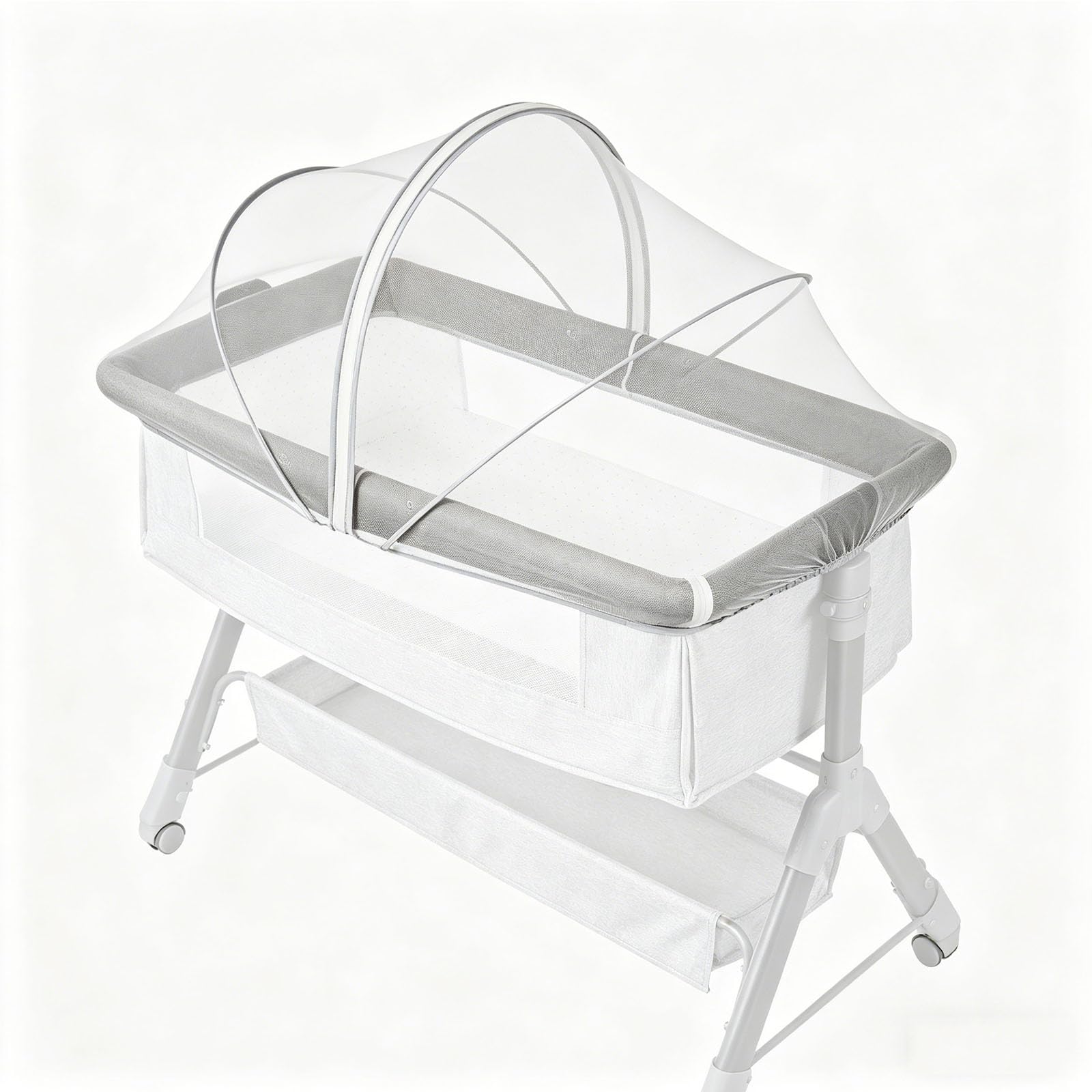 Collapsible Baby Cot Mosquito Net, Breathable Portable Mesh Cover, Fine Mesh Insect Protection, Quiet Double-Zipper Mosquito Net for Bassinets & Cots, White