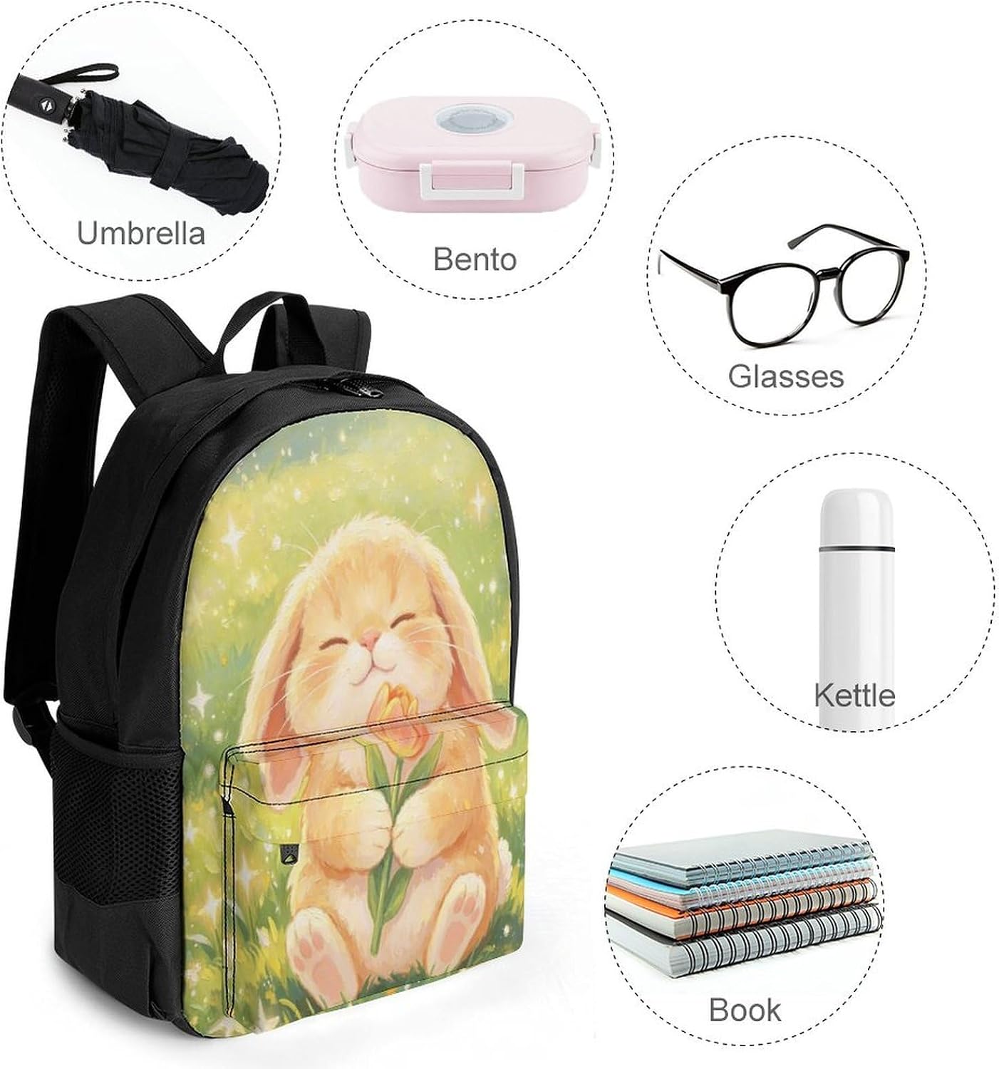 Cute Bunny Backpack Daypack Travel Backpack | Lightweight Casual Laptop Backpack for Women Men Aesthetic Travel Bag for Weekender Business Hiking Outdoor