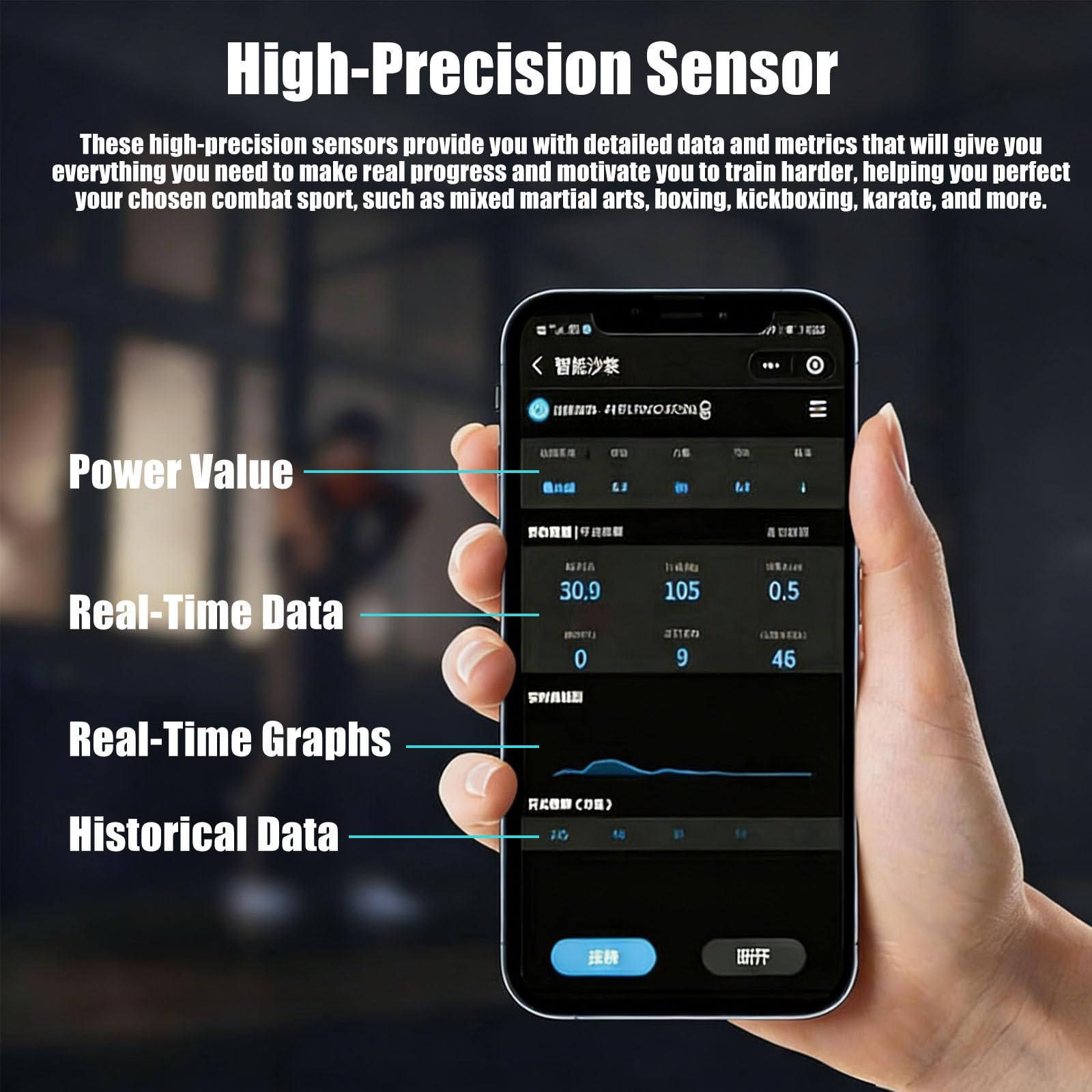 Intelligenter Kraftmesser Für Boxsäcke, Analysegerät Für Schlag- Und Trittkraft, Mit Echtzeitdaten, Sprachansagen Und Kurvendiagramm, Für Boxen Und Kickboxtraining Black