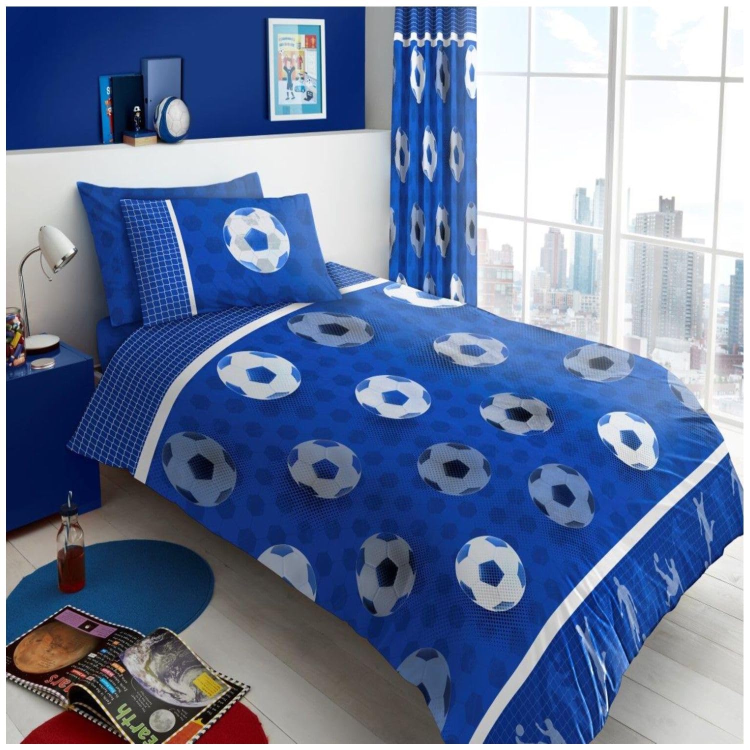 Gc Gaveno Cavailia Boys Football Goals Blue Super Soft Football Duvet Cover Single For & Girls, Easycare Reversible Printed Football Bedding, Cosy & Comfy Polycotton Kids Bedding With Pillowcase, Blue