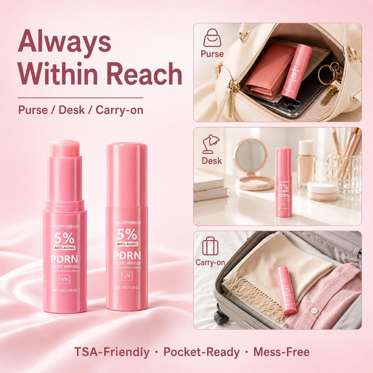 PDRN Eye Balm Stick 2 Pack – Collagen Multi Balm with Peptides & Pink B12, Hydrating Under Eye Stick for Smile Lines, Face & Neck, Twist-Up K-Beauty Skincare, 0.35 Oz Each (Bigger Than Standard)