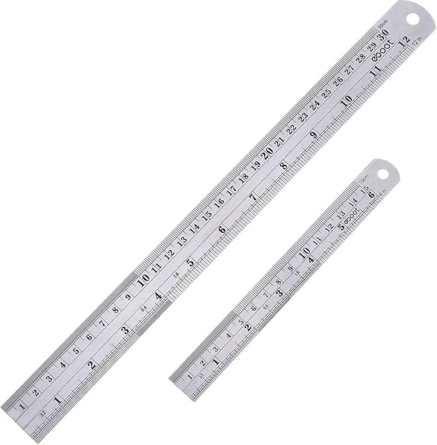 Stainless Steel Ruler 12 Inch and 6 Inch Metal Rule Kit with Conversion Table