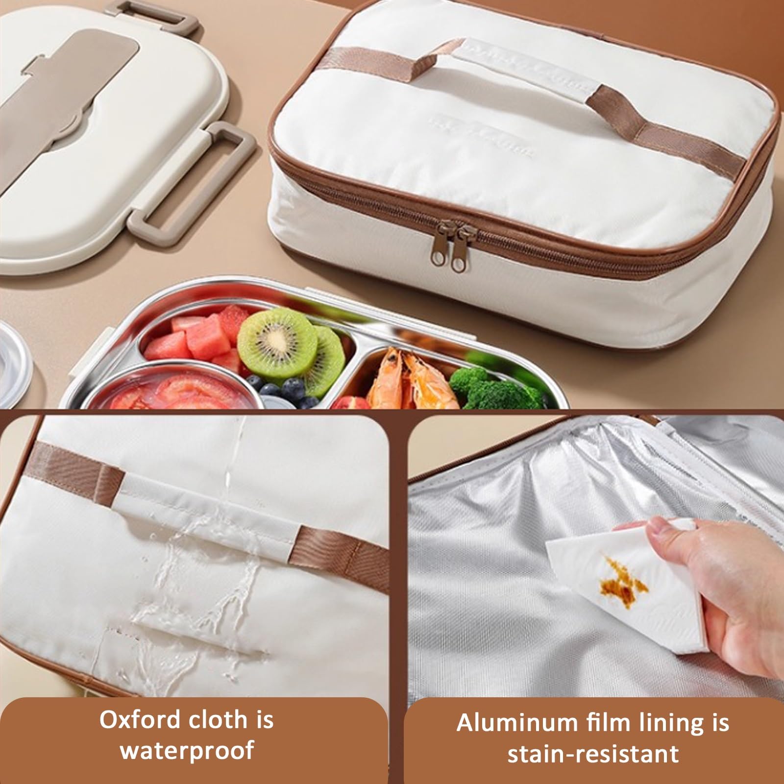 MRKU Fiambrera multicompartimento, Bento a Prueba de Fugas, Bolsa isotérmica con múltiples Compartimentos Que Incluyen tazón de Sopa y Cubiertos, Adecuada para IR al Trabajo o a la Escuela.