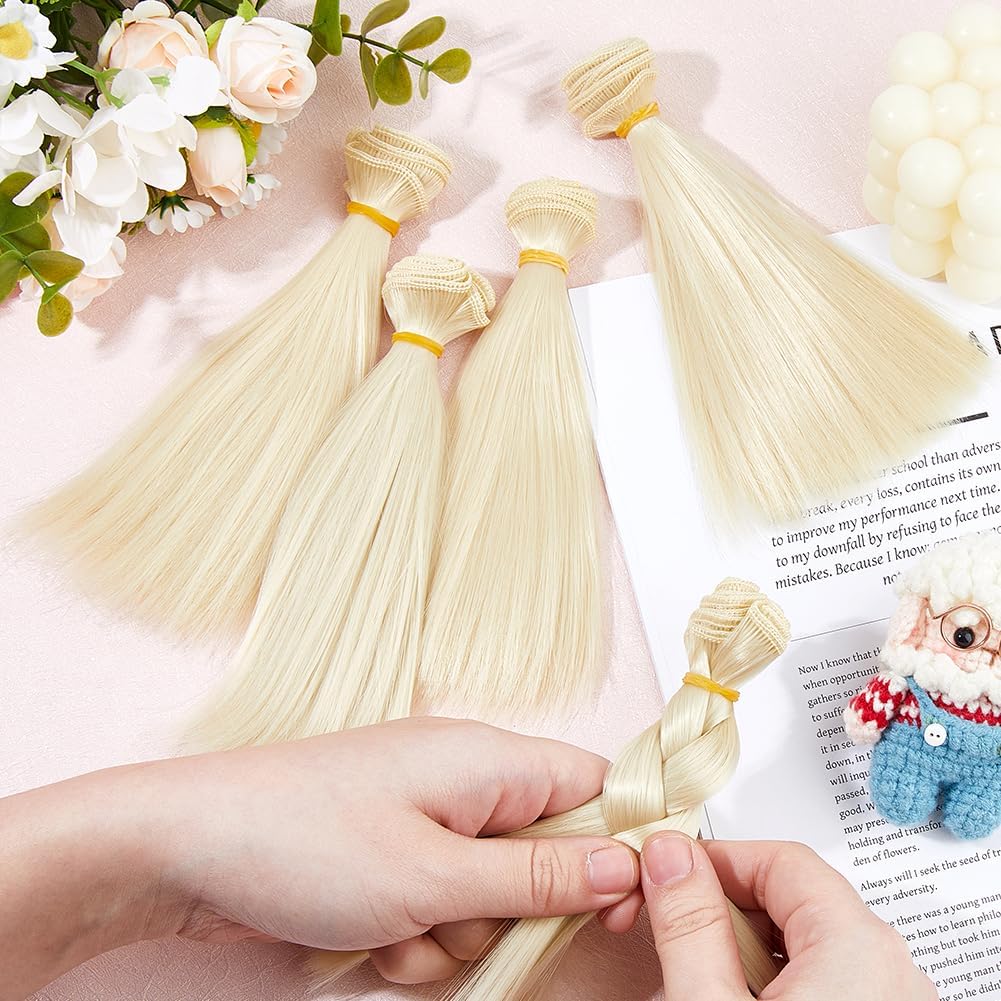 DICOSMETIC 5Pcs Doll Wig Hair 15.5cm High Temperature Fiber Straight Short Doll Hair Wefts Dolls Making Kits Dolls Hairs Extensions Wheat Faux Hairs Replacement for Adult DIY Crafts