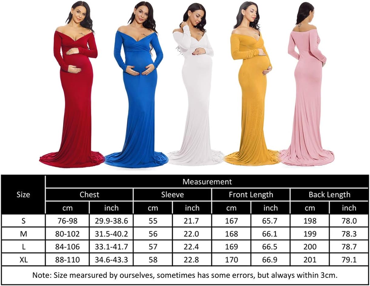 ZIUMUDY マタニティフィットガウン Vネック フリル付きオフショルダー 長袖 マキシ写真ドレス US サイズ: Large カ
