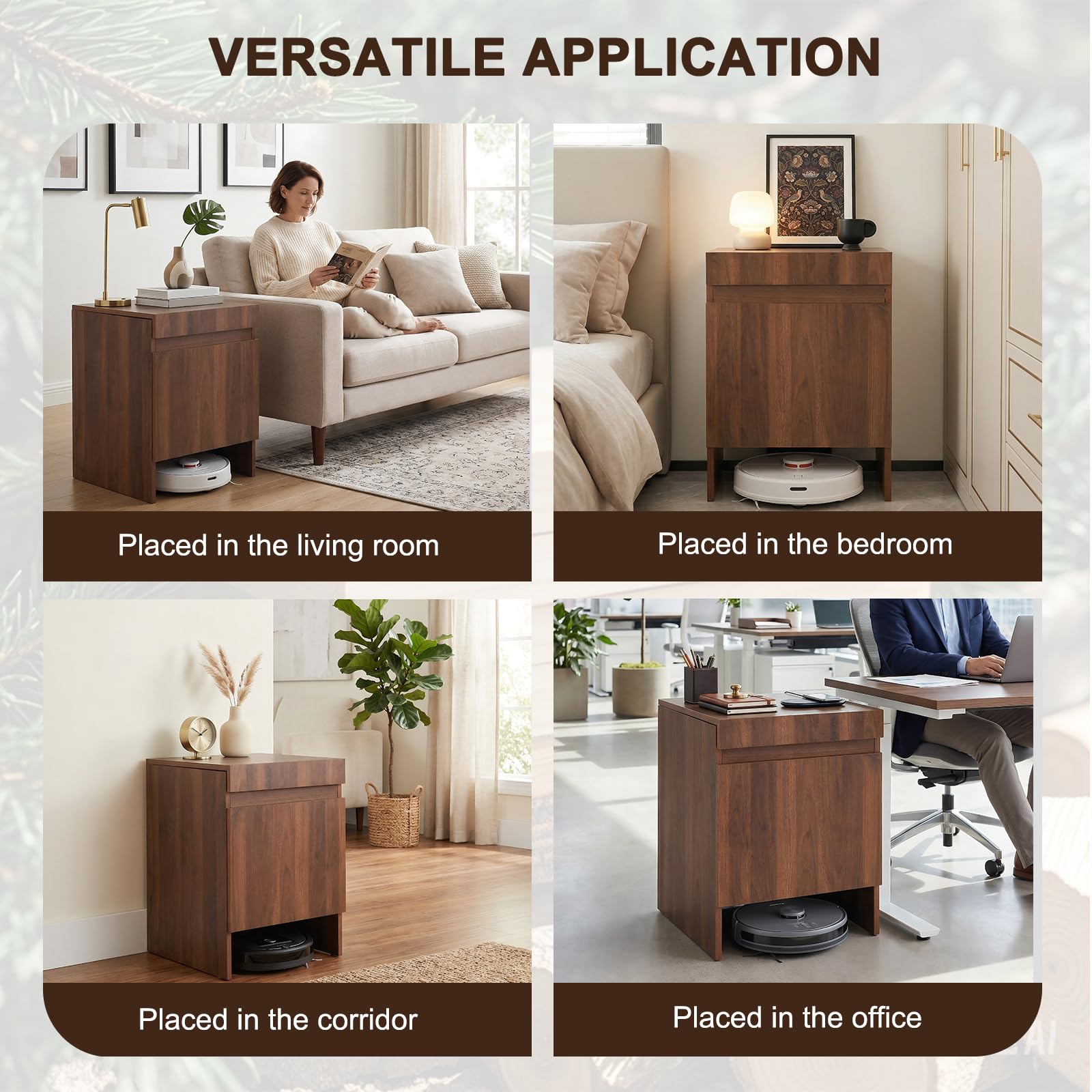 Robot Vacuum Storage Cabinet with Doors Robot Vacuum Cabinet with Pull-Out Top Wood Freestanding Rack for Small Space Bedroom Kitchen Office Home