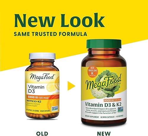 Miniatura 3 de MegaFood Vitamina D3 5000 IU (125 mcg)  Salud ósea y apoyo inmunológico con vitaminas D3, K y K2  Vegetariana, sin gluten, hecha sin lácteos ni