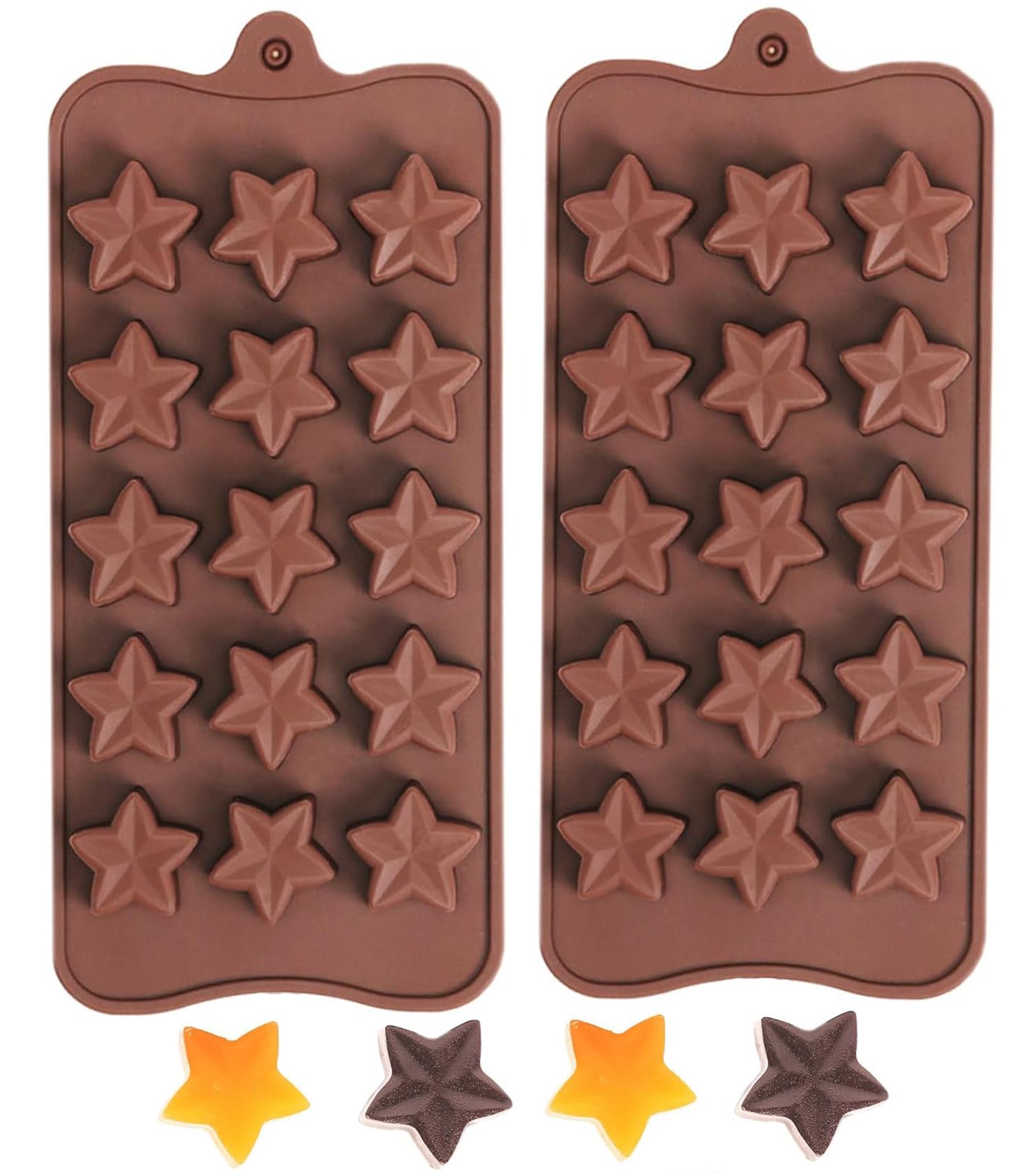 VELOKOVA Star Silicone Chocolate Mould 2PCS - 15-Cavity Non Stick Food Grade Mould for Homemade Chocolates, Wax Melts, Soap & Candy | Reusable Baking Moulds for Cake Toppers, Ice Cubes & Fondant