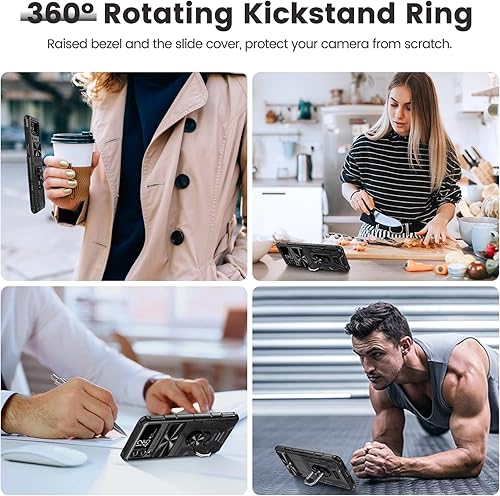 Miniatura 4 de Caka Funda para Galaxy Z Flip 4, Z Flip 4 con funda para cámara, protección de bisagra y soporte con soporte de anillo giratorio de 360 integrado,