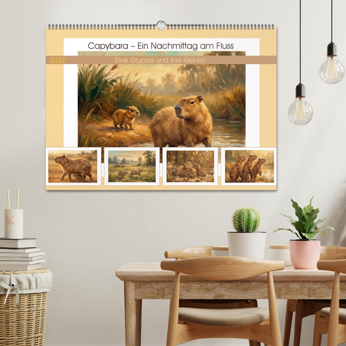 Capybara – Ein Nachmittag am Fluss (Wandkalender 2027 DIN A2 quer), CALVENDO Monatskalender: Eine Gruppe und ihre Kleinen (CALVENDO Tiere)
