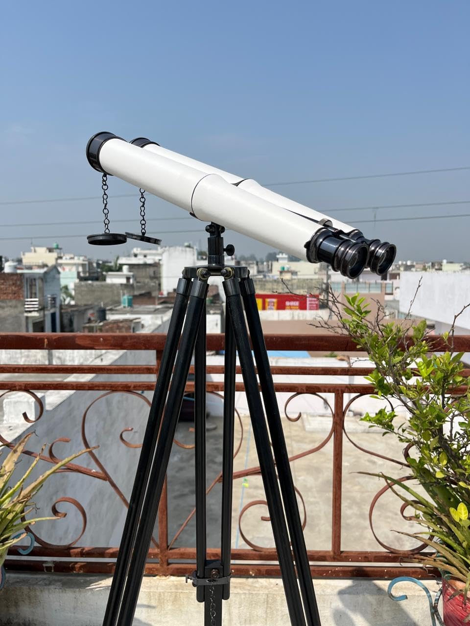 Brass Marine Navy Nautical Double Barrel Binocular with Adjustable Tripod Stand Decorative Nautial Telescope for Home,Office & Outdoor Viewing Classic Astronomical Scope with Lense Caps