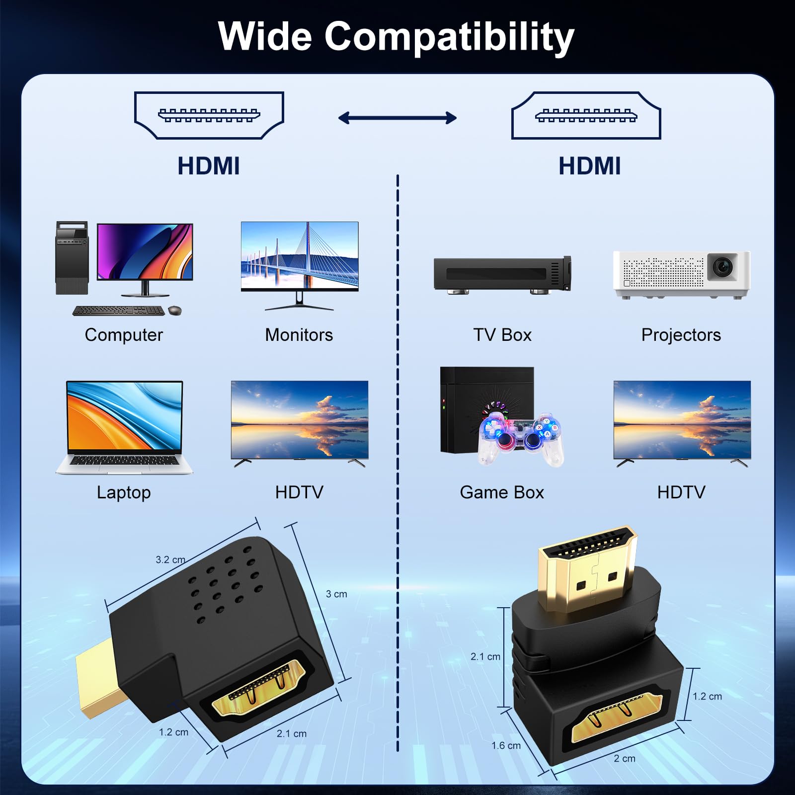 HDMI Mannelijk naar Vrouwelijke Rechte Hoek Adapter 90 Graden