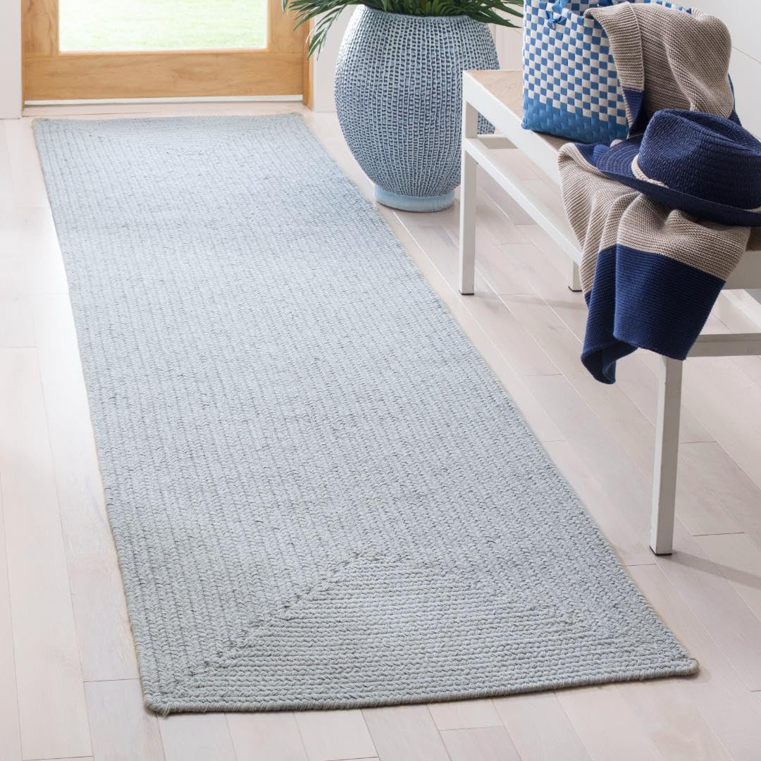 SAFAVIEH Braided Collection 2'3" x 8' Light Blue BRD176A Handmade Country Cottage Reversible Cotton Runner Rug