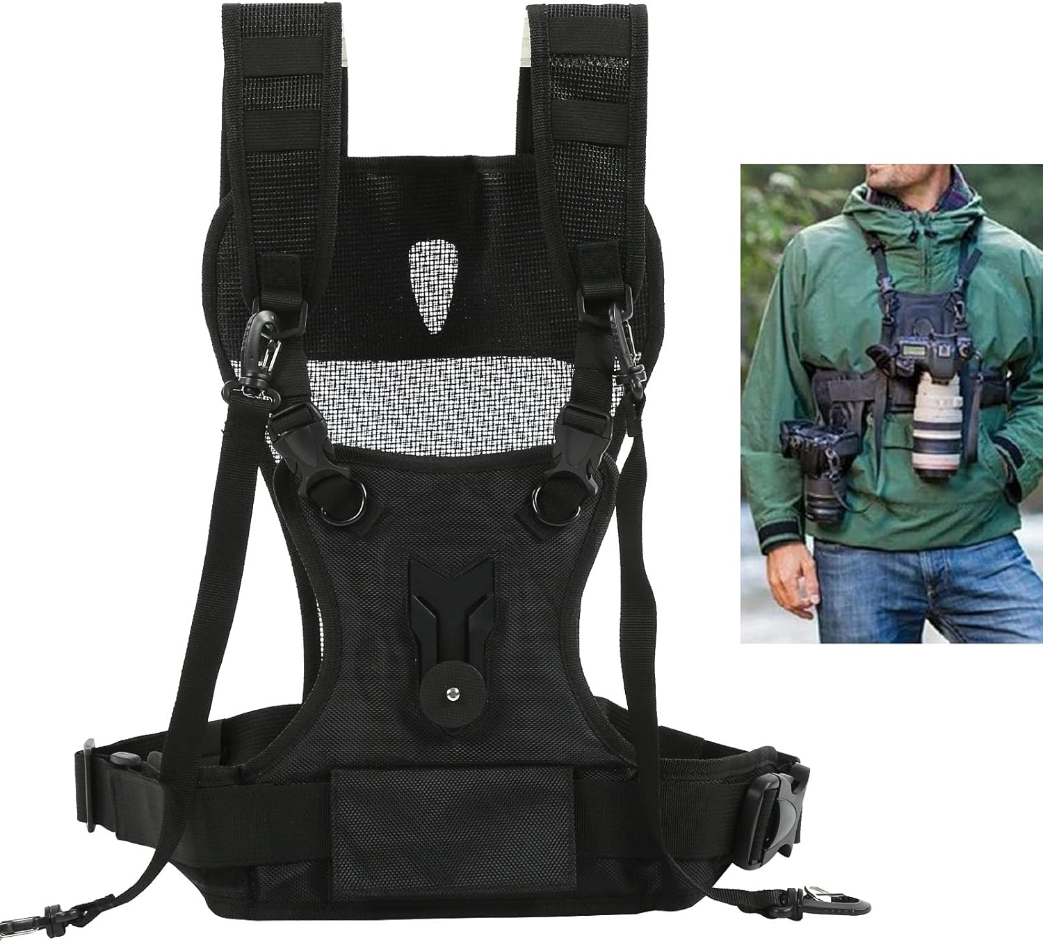 Dual Camera Strap, Adjustable Multi Carrying Dual Camera Harness with Side Holster & Secure Strap, Breathable Comfortable Double Shoulder Camera Strap for Photographer, Hiking, Climbing, Travel Use - Image 4