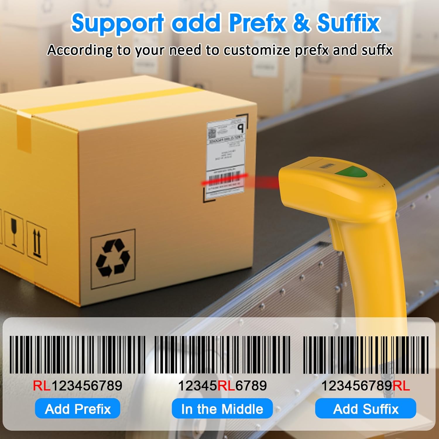 Barcode scanner adding prefix and suffix to scanned data