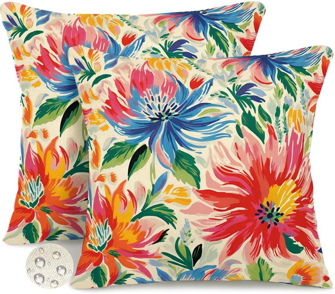 Housse coussin extérieur imperméable 40x40 colorée fleurie pour votre terrasse