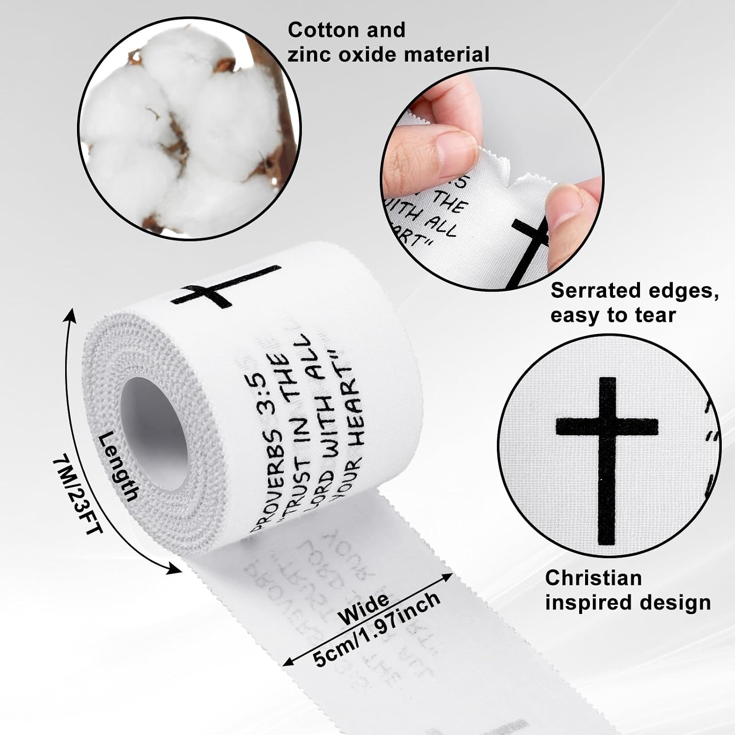 MiniInflat 2 Pcs Christian Cross Athletic Tape Sports Tape 2in x 23ft Religion Jesus Wrist Wrap for Soccer Football Baseball, Gift for Graduation Teacher Nurses Week Pentecost(White,Proverbs)