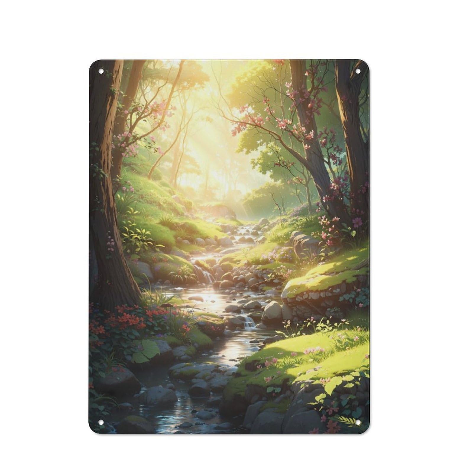 Junmoney Peaceful Stream Tin Wall Plaque 40X30cm With For Bar Or Restaurant, Suited To Bar Decor Enthusiasts