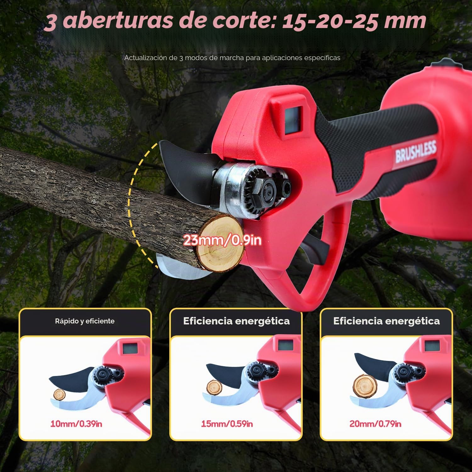 Tijeras de podar telescópicas con batería, 2 en 1 Tijeras de jardín eléctricas con 2 baterías de 2000mAh, pantalla LCD, mango telescópico para poda de árboles cortador de ramas