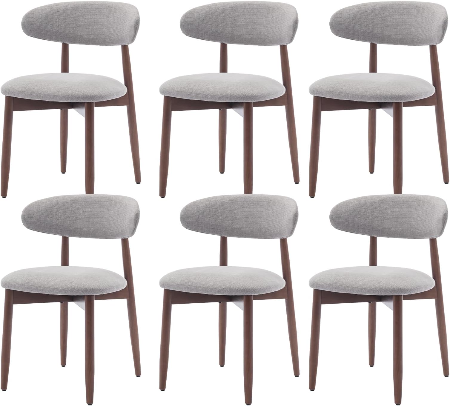 COLAMY Wooden Dining Chairs Set of 6, Modern Fabric Upholstered Dining Room Chair, Farmhouse Kitchen Chairs with Foot Pegs, Light Grey