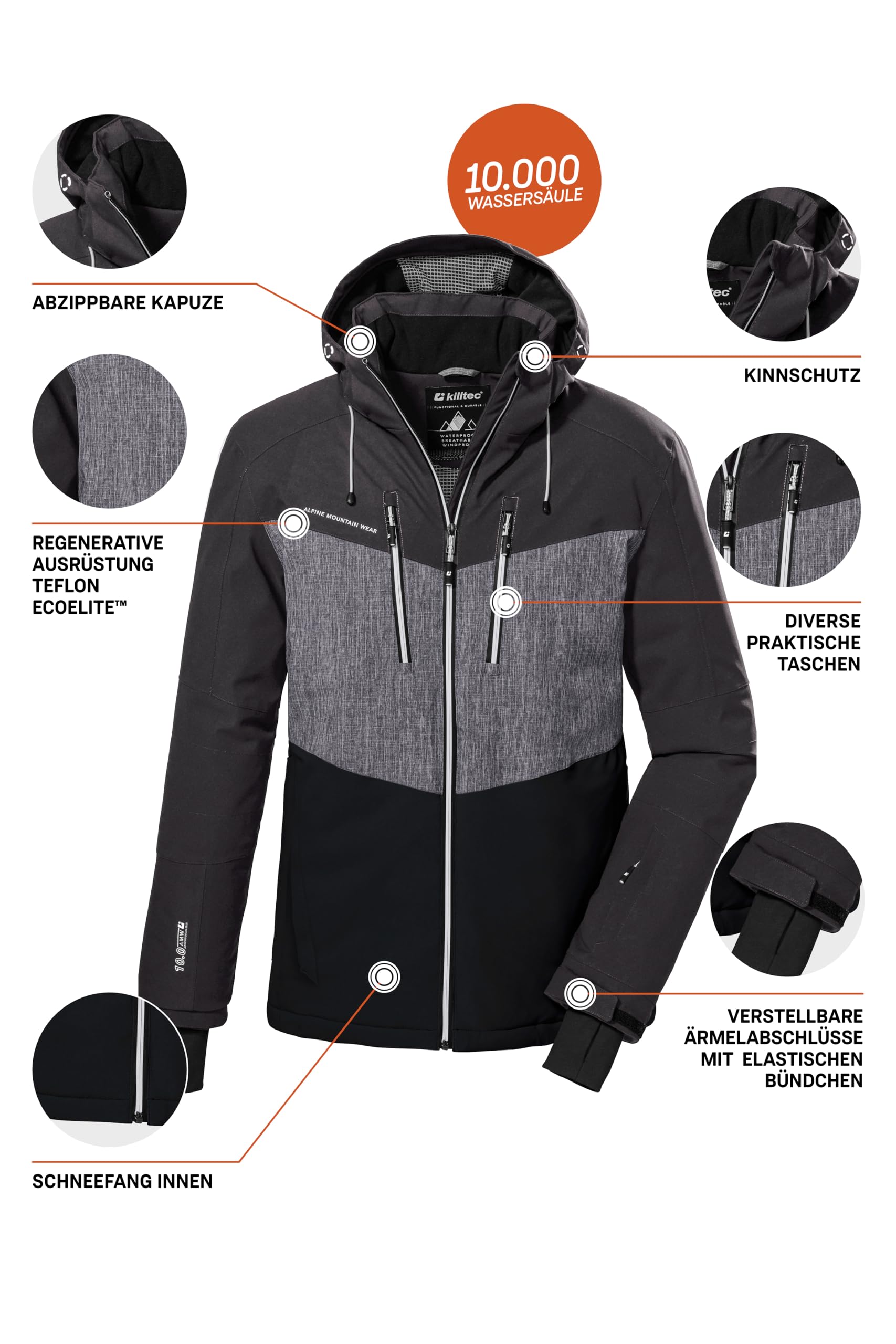 Killtec Unisex Ksw 45 Mn Ski Jckt Skijacke/Funktionsjacke mit abzippbarer Kapuze und Schneefang