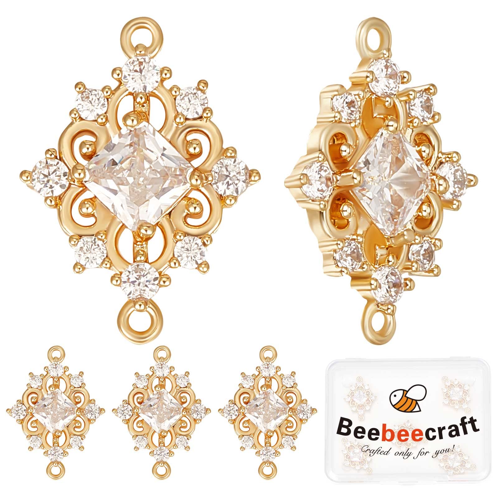 Breloques Connecteur Nœud Papillon Plaqué Or 18K Avec Cœur Zircone - Lot De 8 - 20x20x6mm - DIY Bijoux